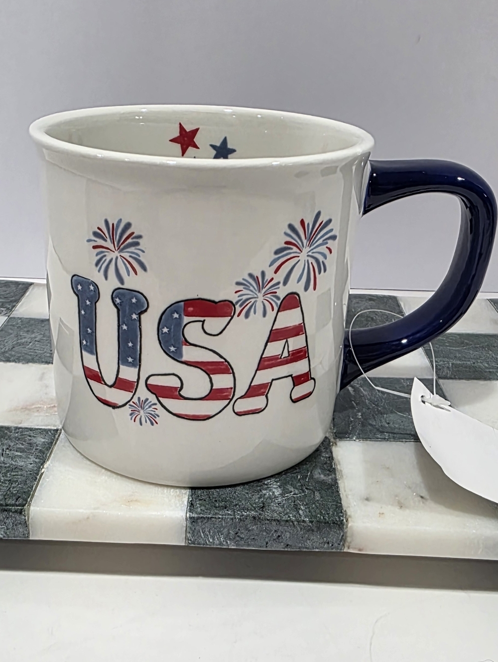 ♥️New USA Patriotic Coffee Cup - Stars & Fireworks - July 4th Decor NWT 21oz